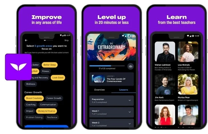 Pictures of the Mindvalley app