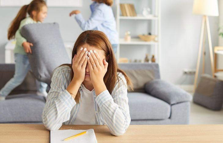 Woman with Depleted mother syndrome looking distressed